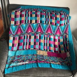 Monique Martin Teal and Pink Geometric Scarf